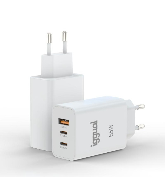 iggual Cargador triple USB-A + 2 x tipo C GaN 65W