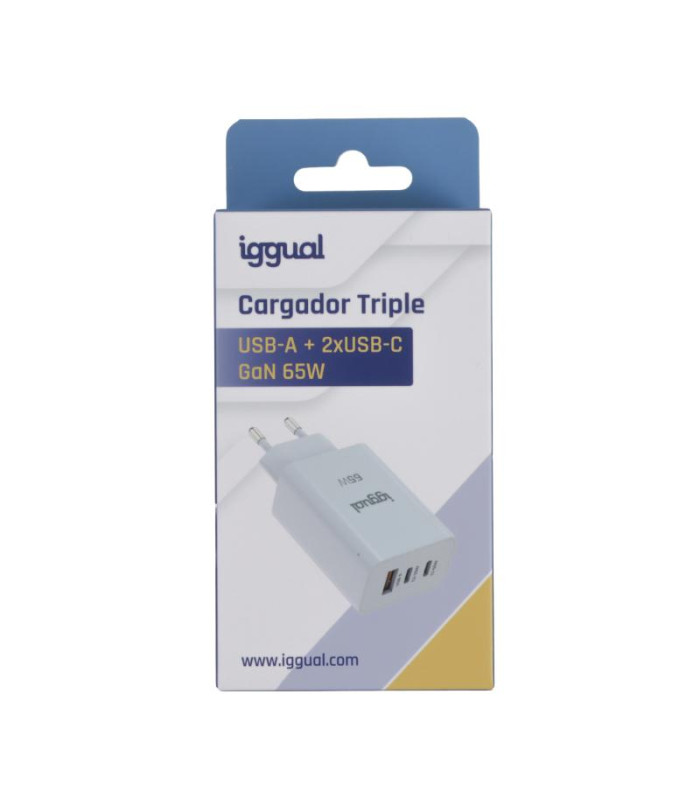 iggual Cargador triple USB-A + 2 x tipo C GaN 65W