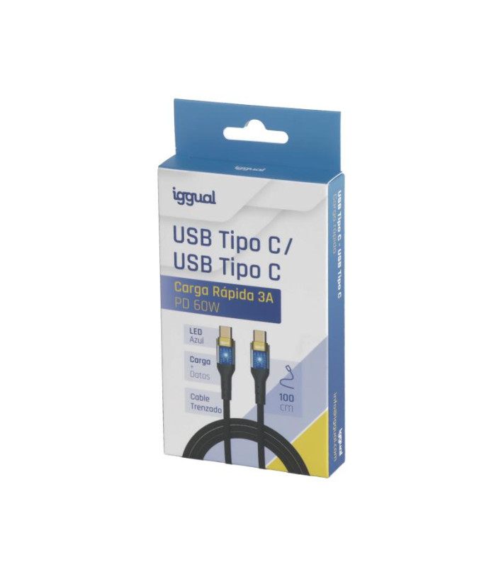 iggual Cable USB-C a tipo C 3A 100 cm trenzado LED