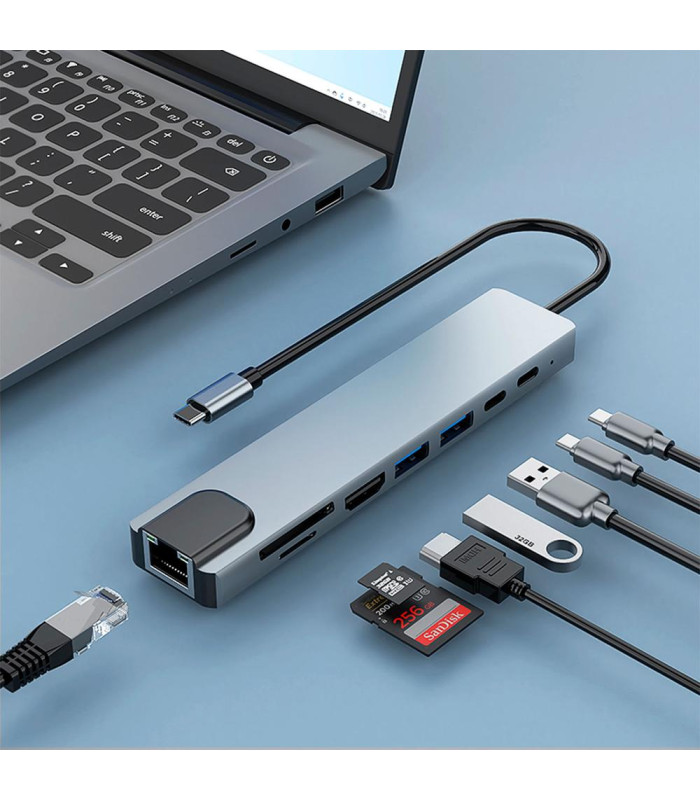 Minidock coolbox c81 aluminio usb - c a hdmi 4k - 2xusb - a - pd 100w - usb - c - sd - microsd - rj45