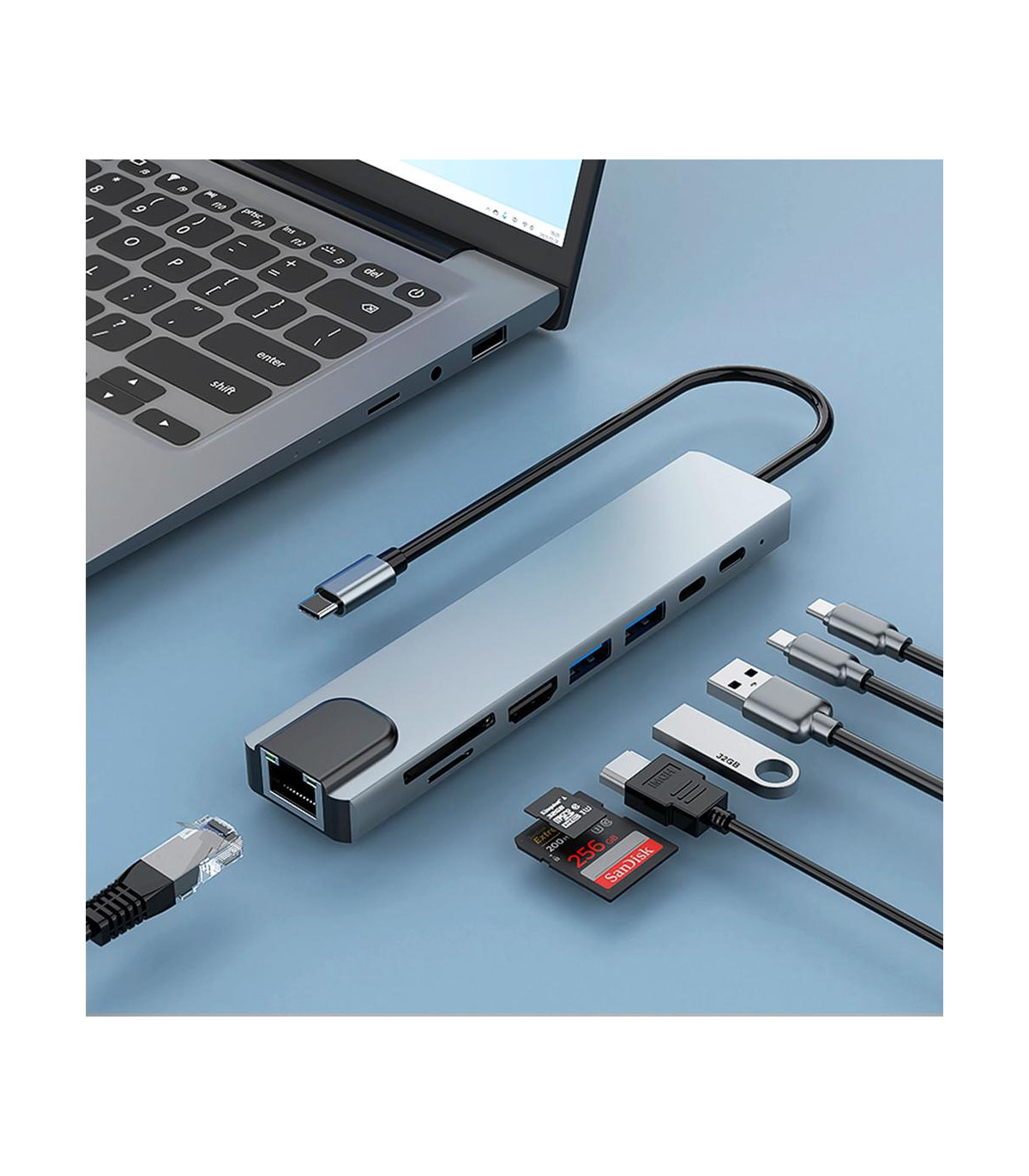 Minidock coolbox c81 aluminio usb - c a hdmi 4k - 2xusb - a - pd 100w - usb - c - sd - microsd - rj45