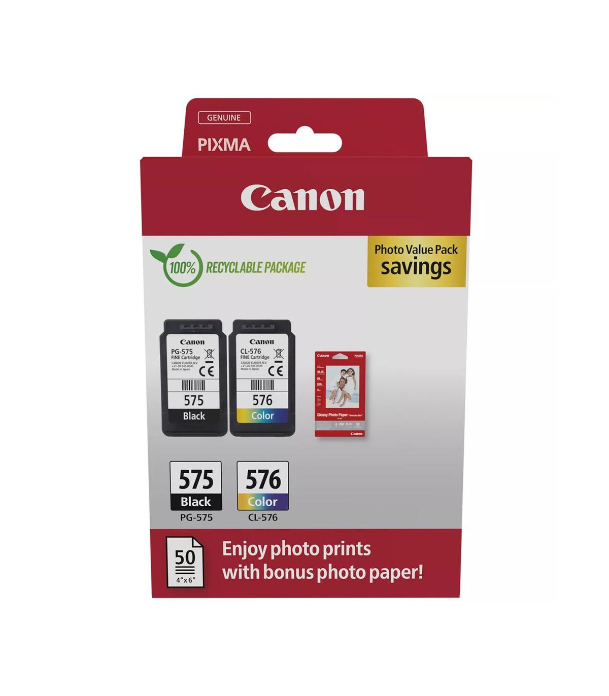 Cartucho tinta canon pg 575 + cl 576 + papel fotografico