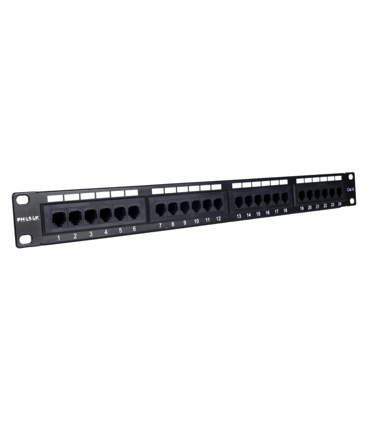 Panel transferencia phasak utp 19 pulgadas rj45 cat. 6  dual 24p 1u negro