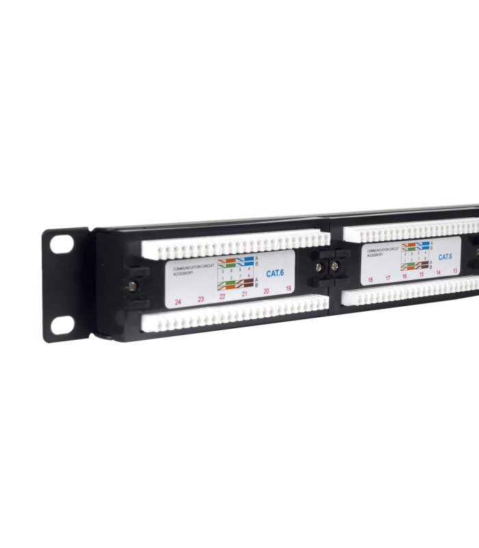 Panel transferencia phasak utp 19 pulgadas rj45 cat. 6  dual 24p 1u negro