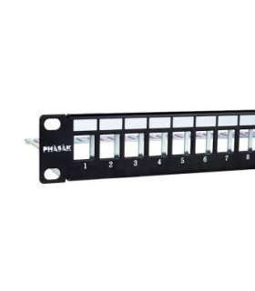 Panel frontal rack 19 pulgadas phasak para 24 conectores 1u con org. de cables ftp negro