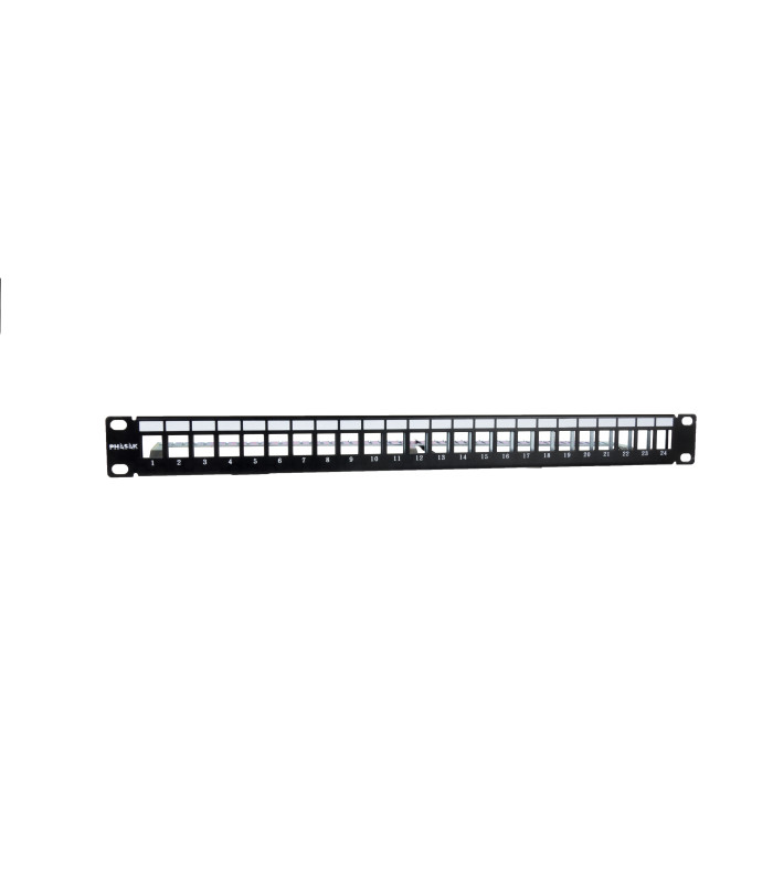 Panel frontal rack 19 pulgadas phasak para 24 conectores 1u con org. de cables ftp negro