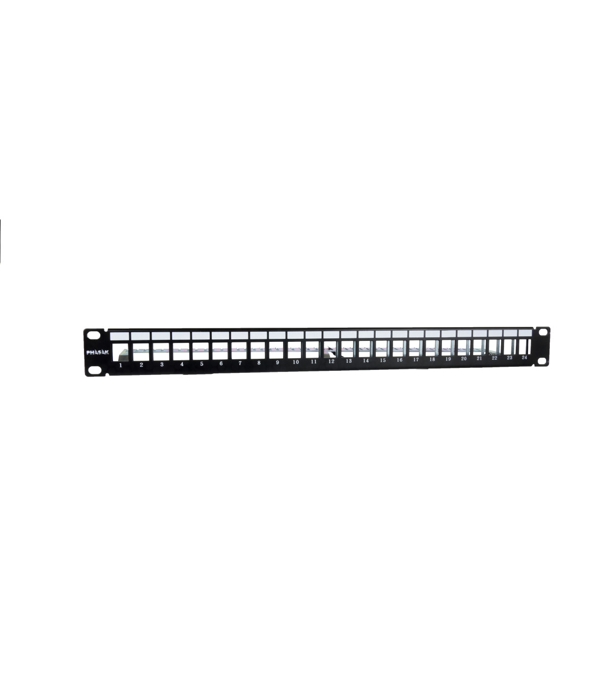 Panel frontal rack 19 pulgadas phasak para 24 conectores 1u con org. de cables ftp negro