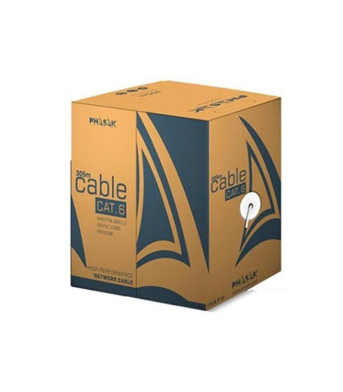 Bobina cable red solido phasak utp cat.6 awg23 cca 305m gris