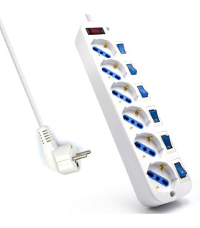 Regleta ewent con 6 tomas shucko con interruptor individual y 5 metros de cable