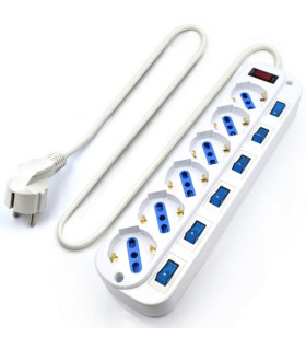 Regleta ewent con 6 tomas shucko con interruptor individual y 5 metros de cable