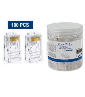 Conector rj45 ewent im1205 cat.6 u - utp para cable redondo 100 unidades