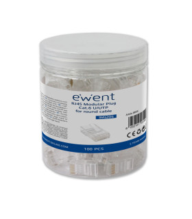 Conector rj45 ewent im1205 cat.6 u - utp para cable redondo 100 unidades
