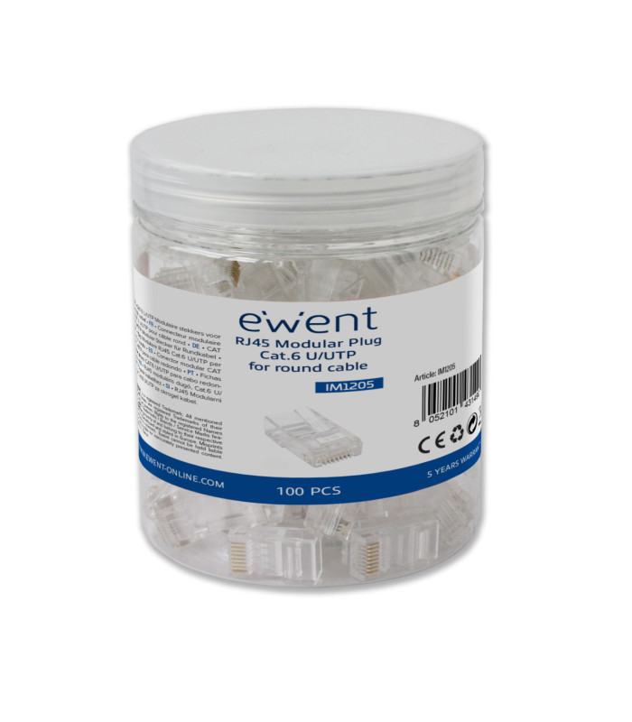 Conector rj45 ewent im1205 cat.6 u - utp para cable redondo 100 unidades