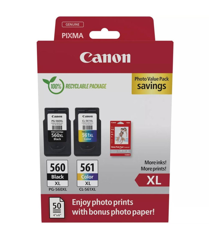 Multipack canon pg - 560xl negro - cl - 561xl multicolor + 50 hojas papel fotografico