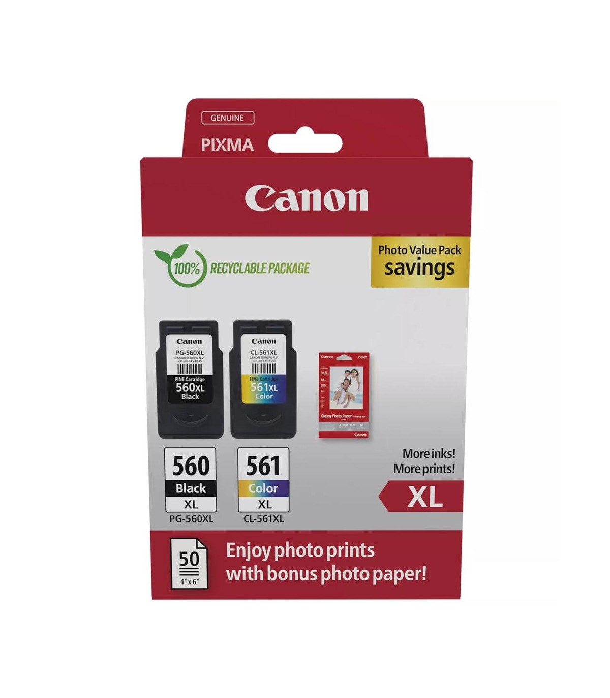 Multipack canon pg - 560xl negro - cl - 561xl multicolor + 50 hojas papel fotografico