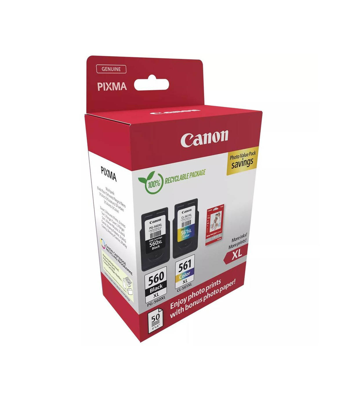 Multipack canon pg - 560xl negro - cl - 561xl multicolor + 50 hojas papel fotografico