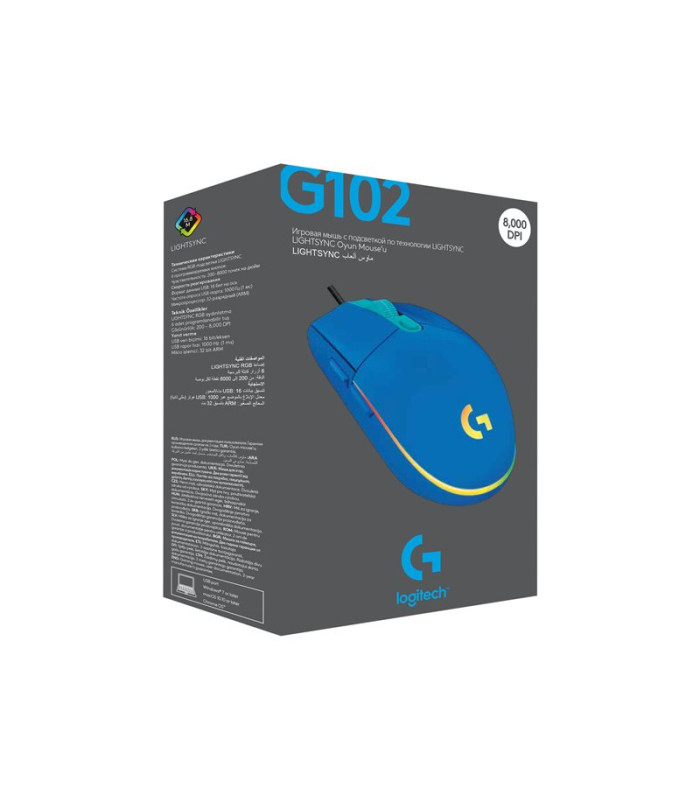 Mouse raton logitech g102 lightsync azul gaming 8.000 dpi 6 botones