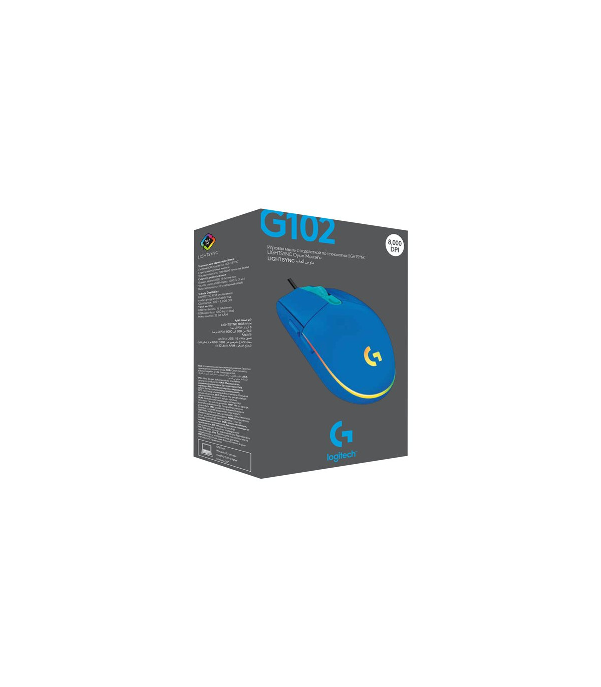 Mouse raton logitech g102 lightsync azul gaming 8.000 dpi 6 botones