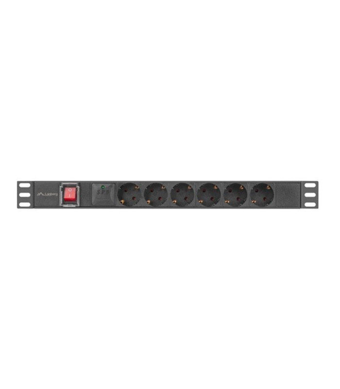 Regleta lanberg 1u 16a rack 19 pulgadas 6x socket schuko negro 2m