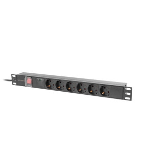 Regleta lanberg 1u 16a rack 19 pulgadas 6x socket schuko negro 2m