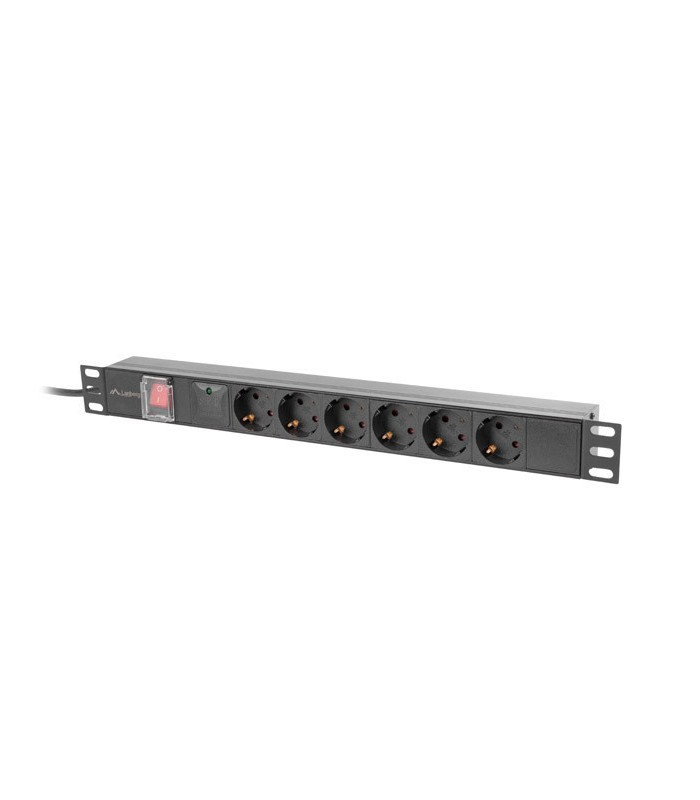Regleta lanberg 1u 16a rack 19 pulgadas 6x socket schuko negro 2m