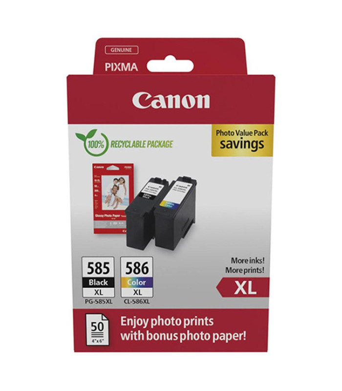 Cartucho tinta canon pg 585xl + pg 586xl + papel fotografico