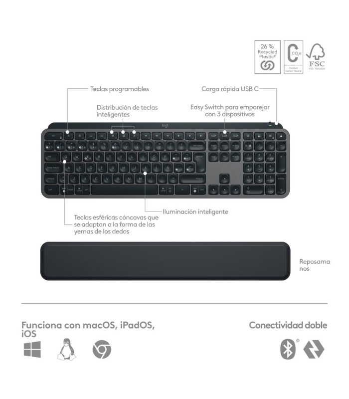 Teclado + raton logitech mx keys s combo inalambrico grafito español