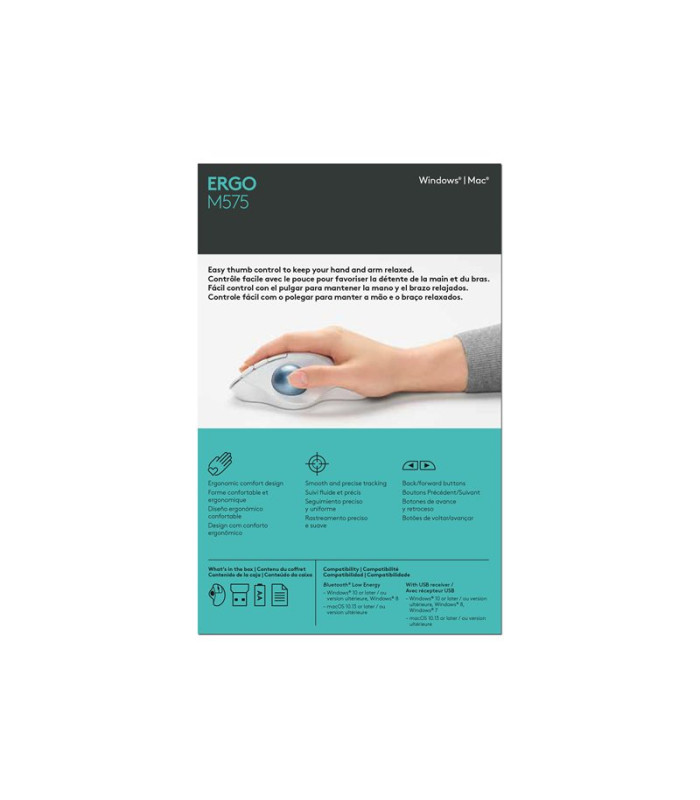 Mouse raton logitech ergo m575 bluetooth & wireless blanco