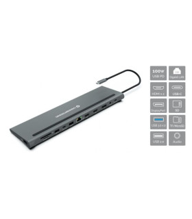 Docking station conceptronic  usb tipo c donn17g 2 x hdmi -  1 x dp -  2 x usb 3.0 -  1 x usb 2.0 -  1 x rj45 -  1 x aux -  lect