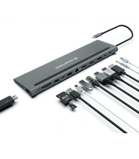 Docking station conceptronic usb tipo c donn17g 2 x hdmi - 1 x dp - 2 x usb 3.0 - 1 x usb 2.0 - 1 x rj45 - 1 x aux - lector sd -