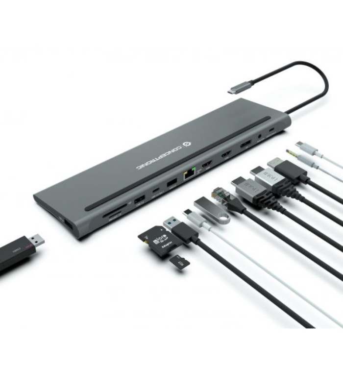 Docking station conceptronic  usb tipo c donn17g 2 x hdmi -  1 x dp -  2 x usb 3.0 -  1 x usb 2.0 -  1 x rj45 -  1 x aux -  lect