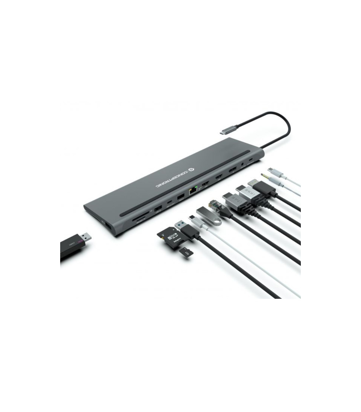 Docking station conceptronic  usb tipo c donn17g 2 x hdmi -  1 x dp -  2 x usb 3.0 -  1 x usb 2.0 -  1 x rj45 -  1 x aux -  lect