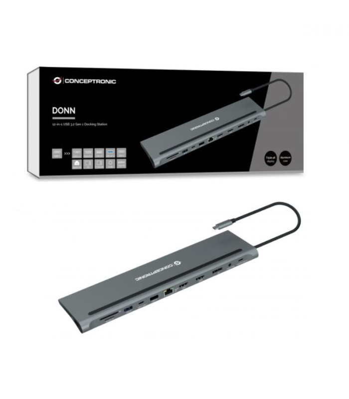 Docking station conceptronic  usb tipo c donn17g 2 x hdmi -  1 x dp -  2 x usb 3.0 -  1 x usb 2.0 -  1 x rj45 -  1 x aux -  lect