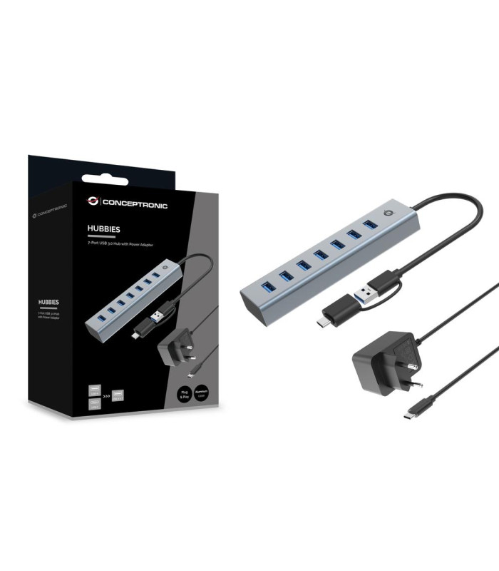Hub usb 3.0 conceptronic hubbies21gp 7 puertos usb - c a 7xusb - a con alimentador