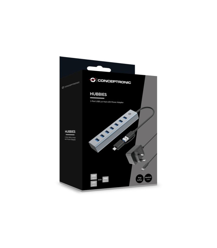 Hub usb 3.0 conceptronic hubbies21gp 7 puertos usb - c a 7xusb - a con alimentador