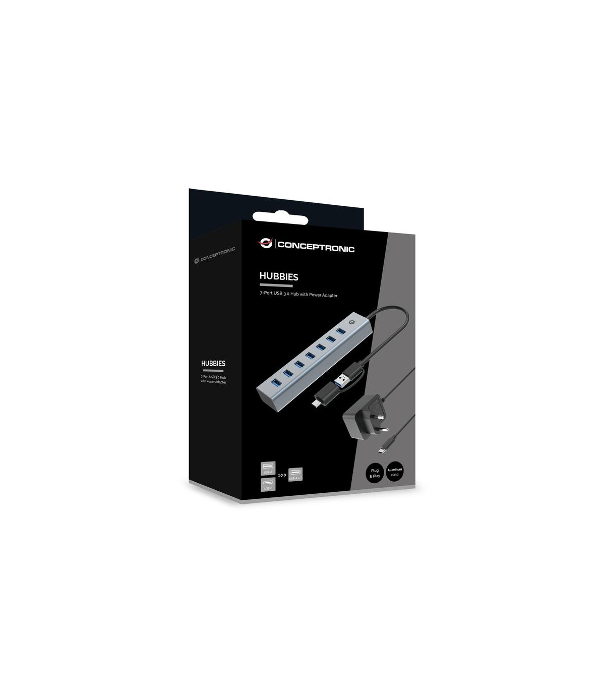 Hub usb 3.0 conceptronic hubbies21gp 7 puertos usb - c a 7xusb - a con alimentador