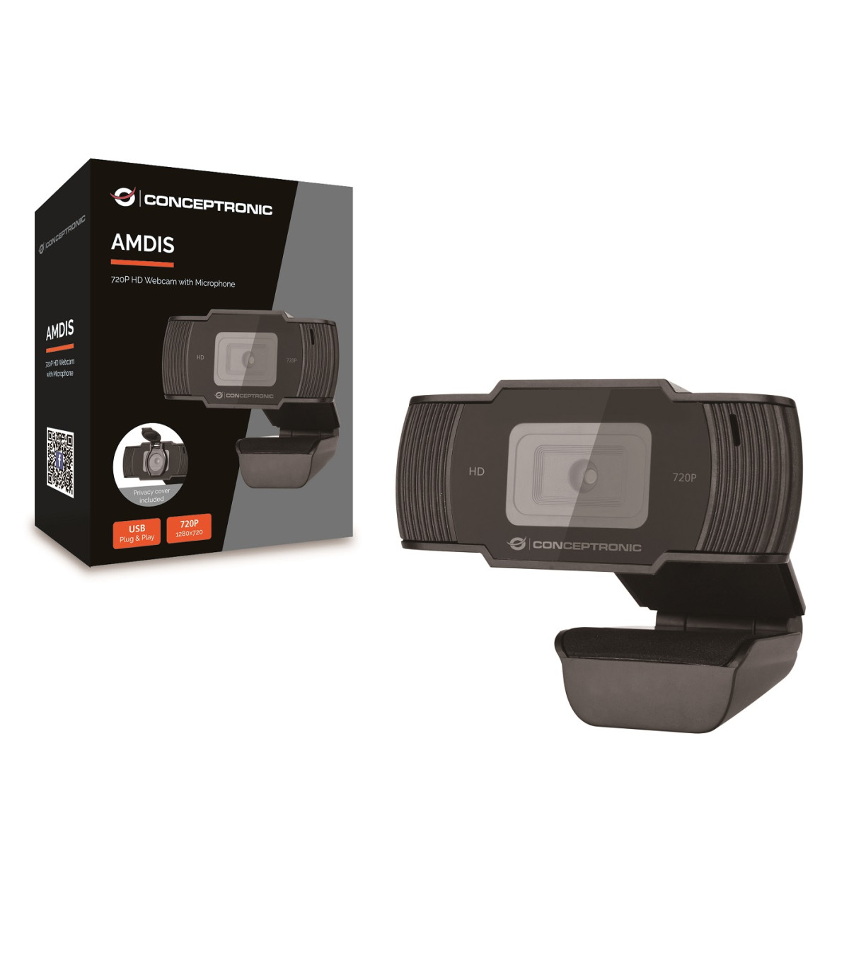 Webcam hd conceptronic amdis05b - 720p ( 1080 interpolado) - usb 2.0 - 30 fps - angulo vision 68º - microfono integrado