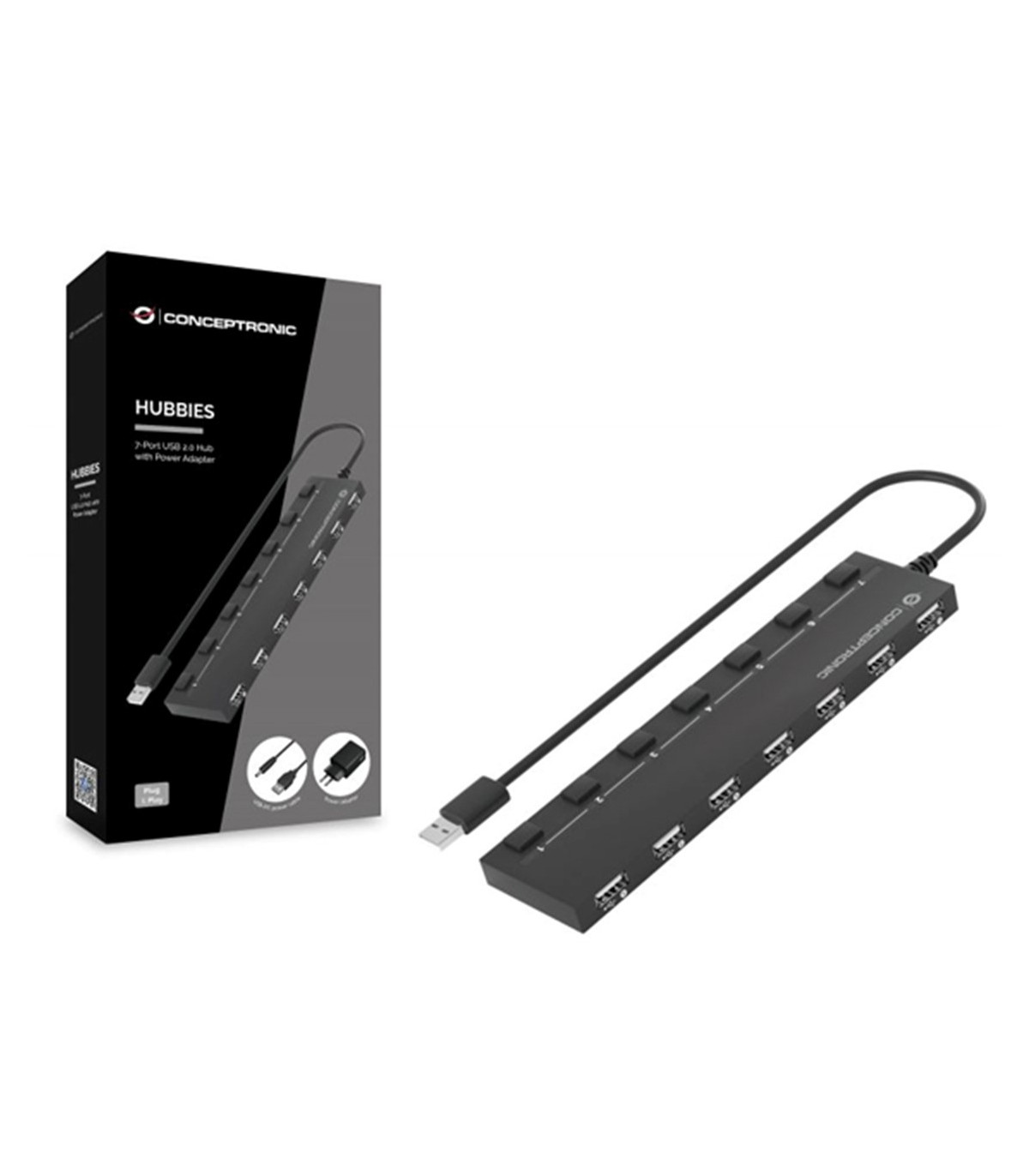 Hub usb 2.0 conceptronic hubbies08 7 puertos con interruptores con alimentador