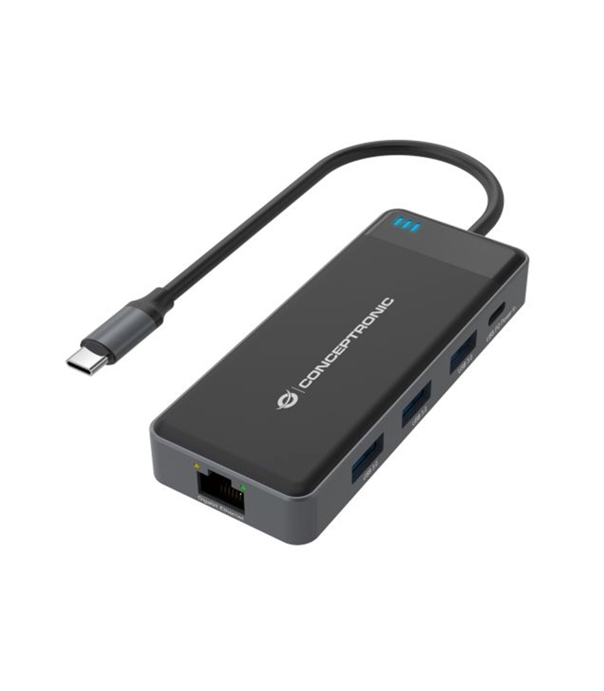 Adaptador conceptronic usb tipo c a gigabit ethernet rj45 -  con hub usb 3.2 3 puertos -  usb tipo c