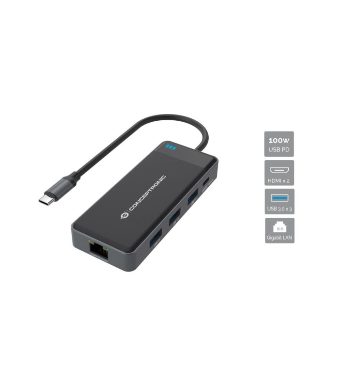 Adaptador conceptronic usb tipo c a gigabit ethernet rj45 -  con hub usb 3.2 3 puertos -  usb tipo c