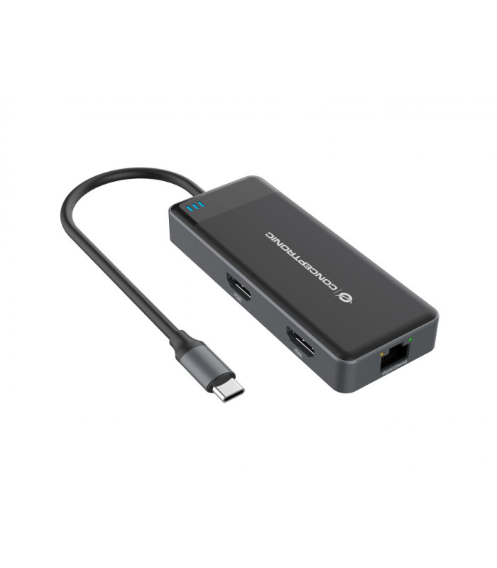 Adaptador conceptronic usb tipo c a gigabit ethernet rj45 -  con hub usb 3.2 3 puertos -  usb tipo c