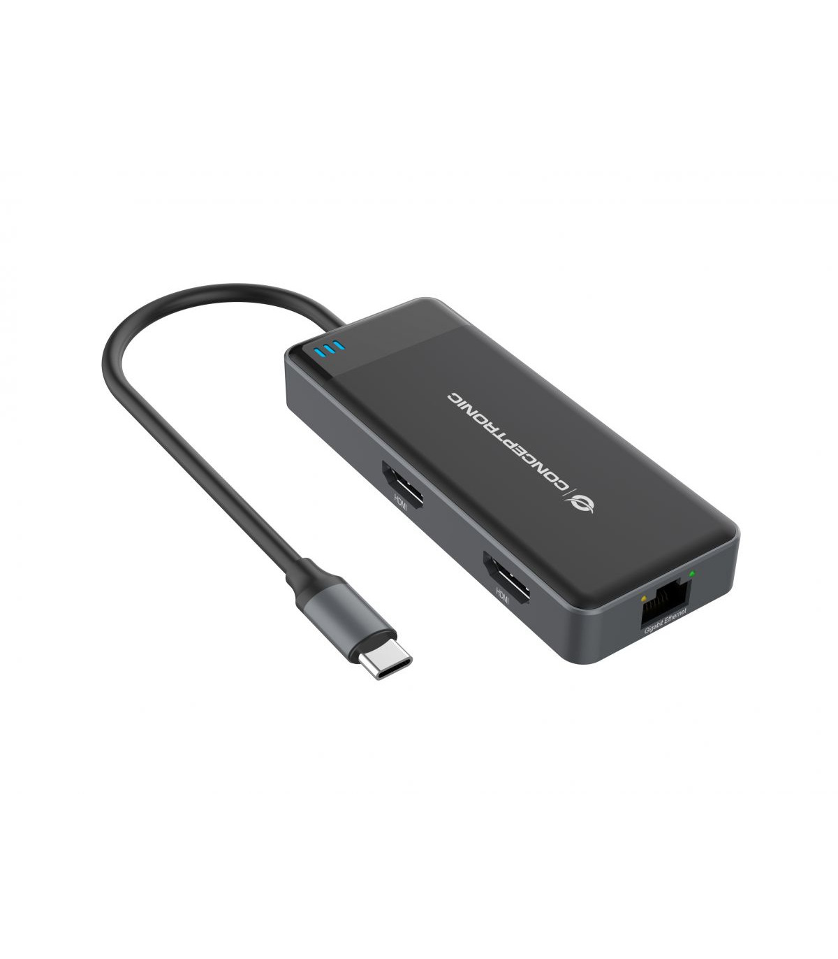Adaptador conceptronic usb tipo c a gigabit ethernet rj45 -  con hub usb 3.2 3 puertos -  usb tipo c