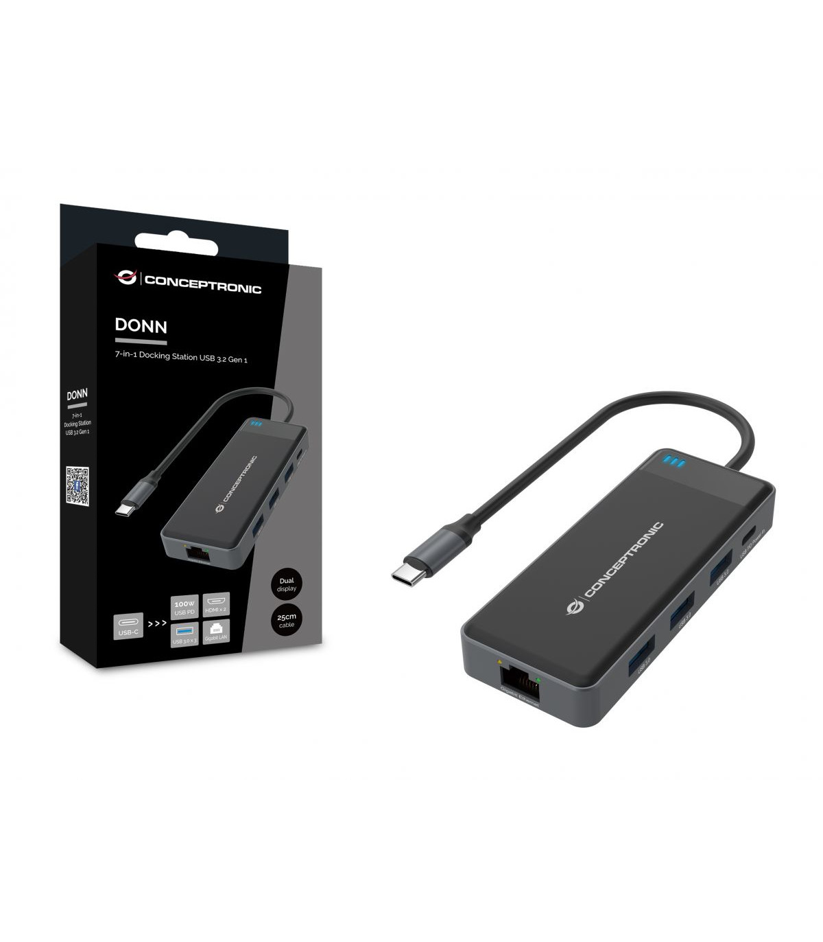 Adaptador conceptronic usb tipo c a gigabit ethernet rj45 -  con hub usb 3.2 3 puertos -  usb tipo c