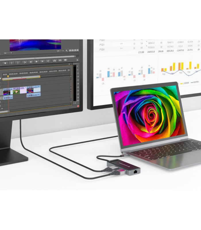 Adaptador conceptronic usb tipo c a gigabit ethernet rj45 -  con hub usb 3.2 3 puertos -  usb tipo c