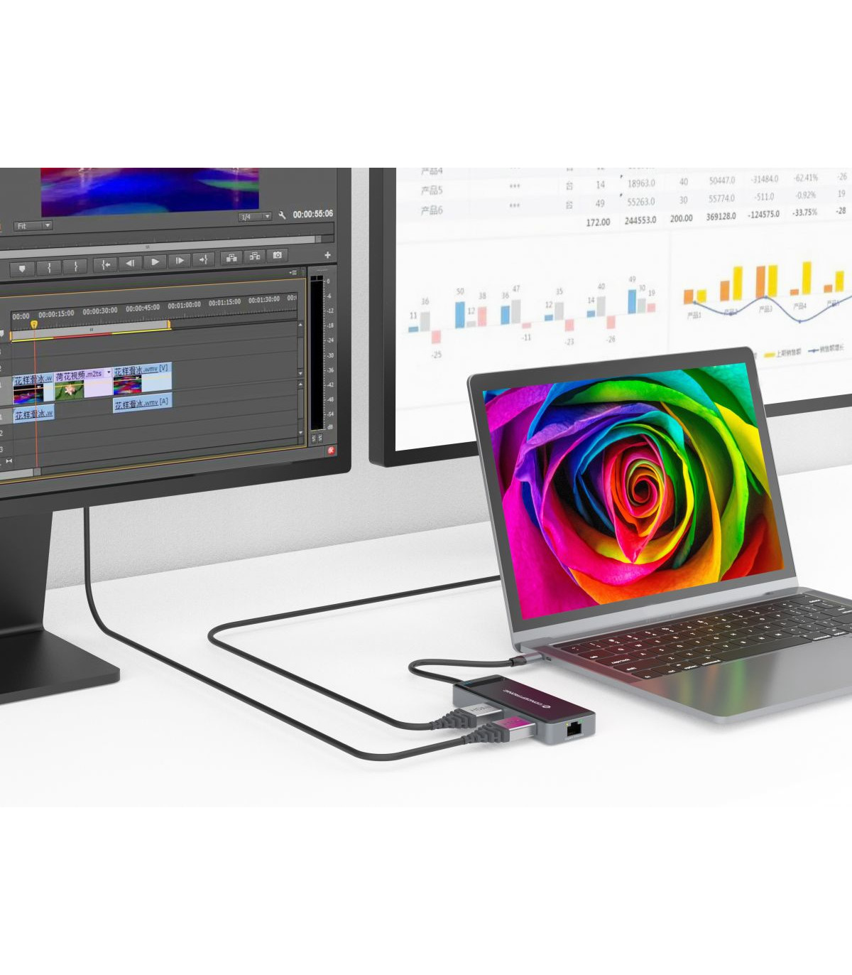 Adaptador conceptronic usb tipo c a gigabit ethernet rj45 -  con hub usb 3.2 3 puertos -  usb tipo c