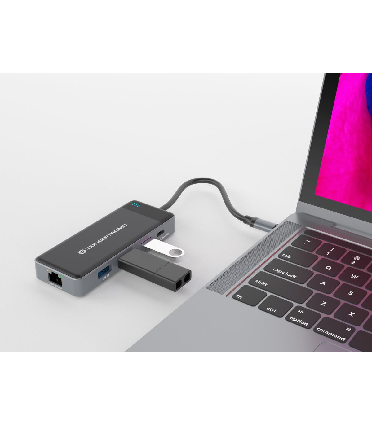 Adaptador conceptronic usb tipo c a gigabit ethernet rj45 -  con hub usb 3.2 3 puertos -  usb tipo c