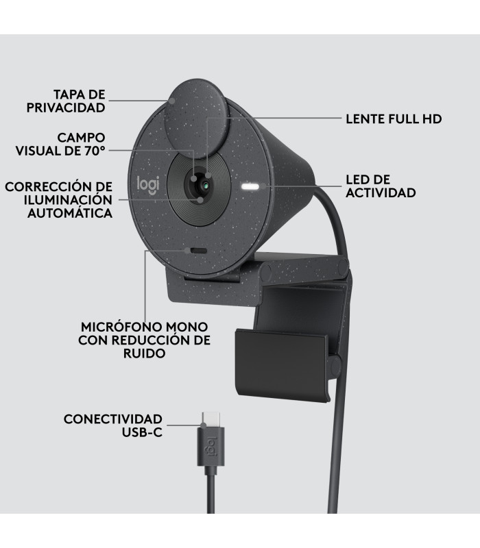 Webcam logitech brio 300 grafito full hd -  usb tipo c