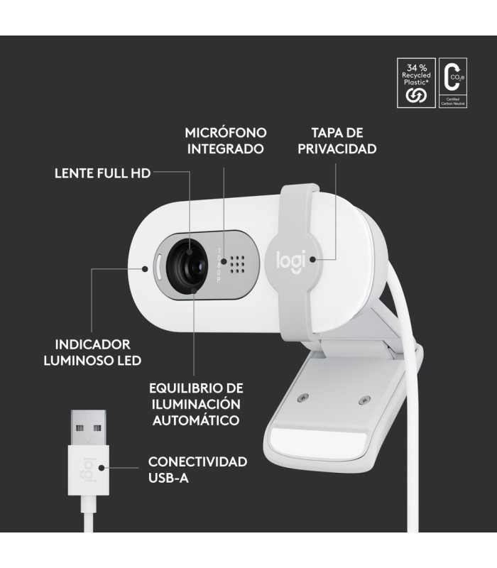 Webcam logitech brio 100 blanco full hd -  usb