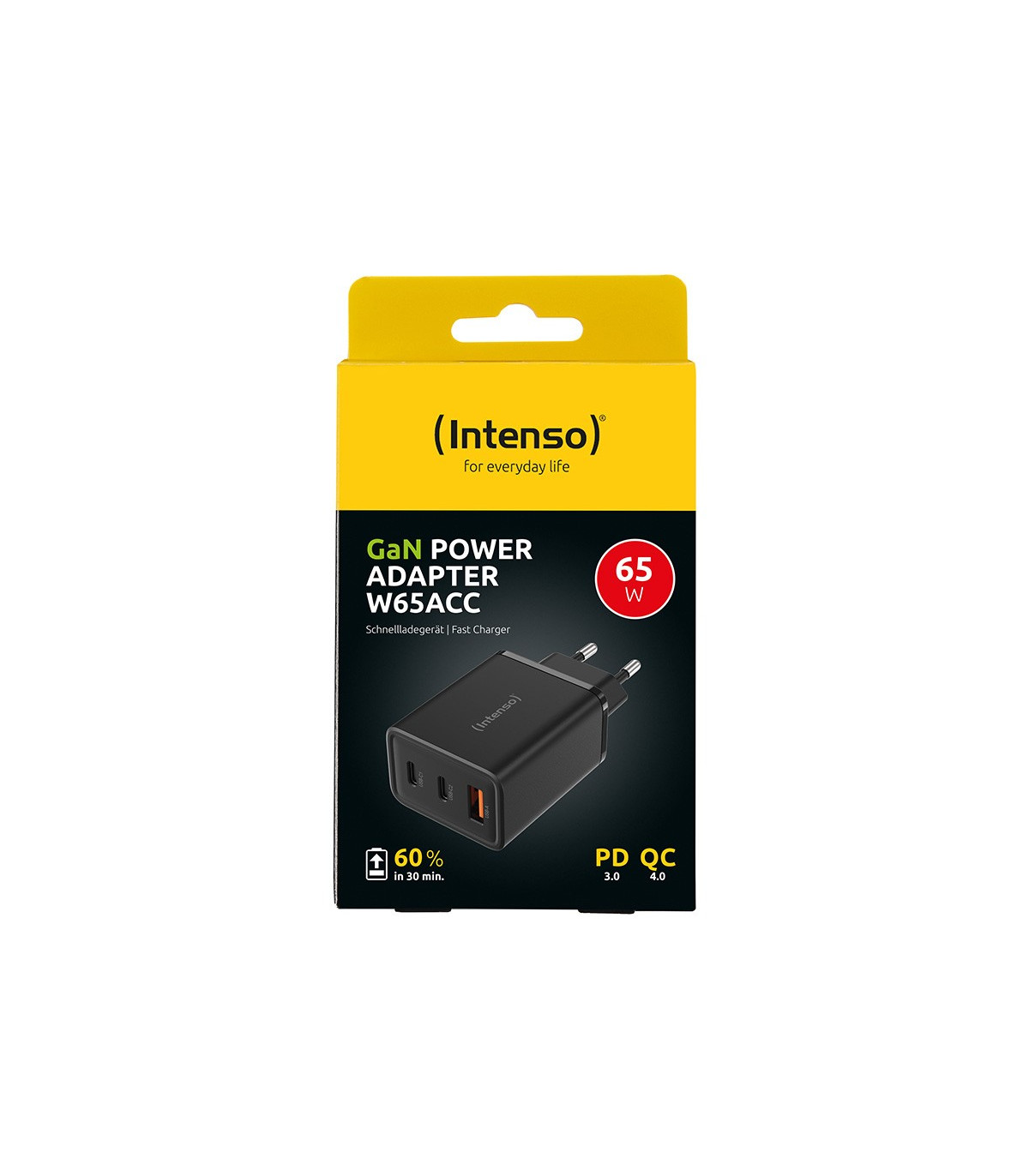 Cargador de pared intenso gan w65acc 2x usb tipo c 1x usb tipo a negro