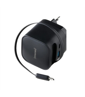 Cargador de pared intenso 65w gan w65acic retractil negro